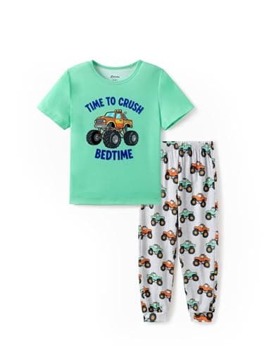 PATPAT Boys Summer Pajama 2 Piece Stretchy Comfort Sleepwear Teal 11 Years