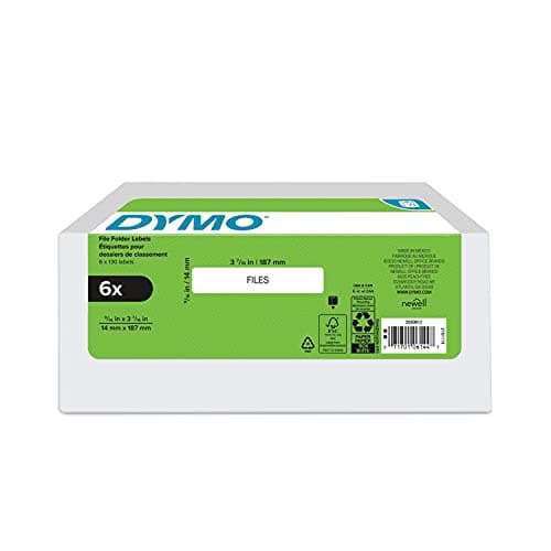 DYMO Authentic LW 1-Up File Folder Labels for LabelWriter Label Printers, White, 9/16" x 3-7/16", 6 Rolls of 130 (780 Total)