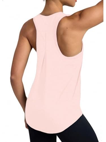 QUEQUETREE Women's Running Tank Tops Loose Fit Racerback Workout Athletic Gym Yoga Shirts Pink XL