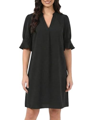 Aphratti Women's Casual Summer Shift Dress, Black, Medium