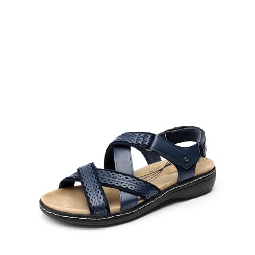 DREAM PAIRS Women's Arch Support Sandals Comfortable Open Toe Dress Flats Walking Sandals For Summer,Size 7.5,Navy,DWUMFS2516