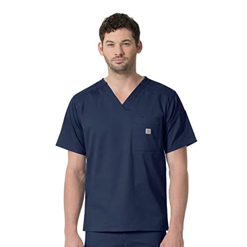 Carhartt Rugged Flex Ripstop Men's Chest Pocket Scrub Top, Navy, S