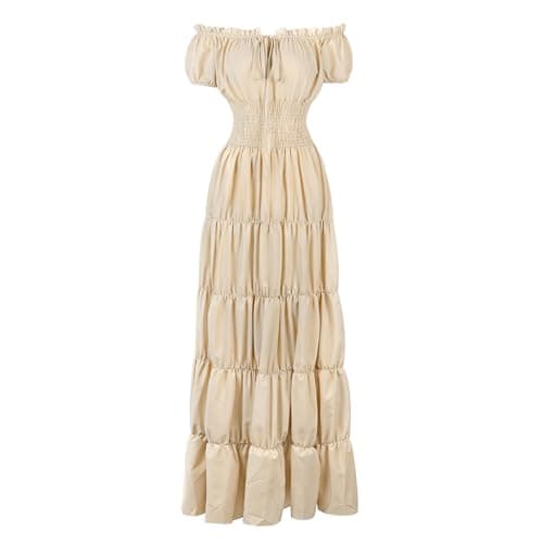 Parlsdy Womens Renaissance Dress Off Shoulder Medieval Peasant Maxi Dress