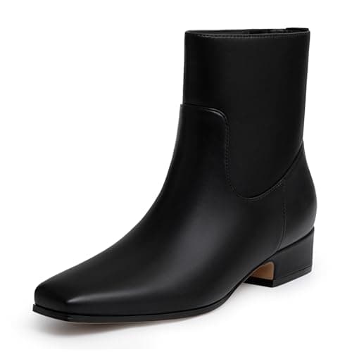Athlefit Women's Chunky Low Heel Square Toe Ankle Boots Black Size 5.5