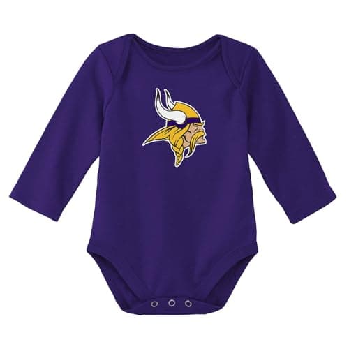 Outerstuff NFL Newborn & Infants 0-24 Months Official Primary Logo Long Sleeve Creeper Bodysuit Romper (Minnesota Vikings - Purple, 6/9 Months)