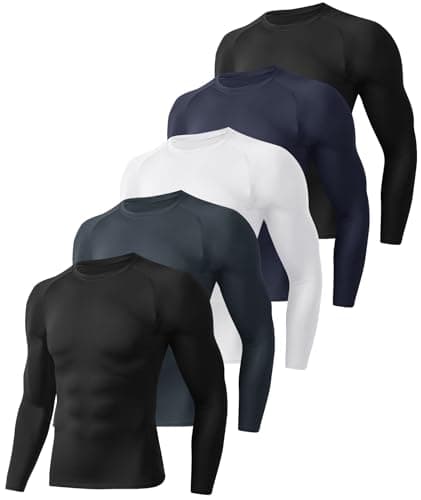 5 Pack Long Sleeve Compression Shirts for Men - Black Quick Dry Workout Base Layer Undershirt Top for Athletic Gym Running