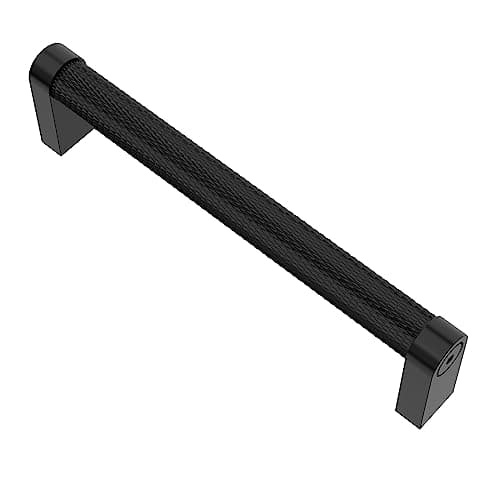Alzassbg 10 Pack Matt Black Cabinet Pulls, 5 Inch(128mm) Hole Centers Cabinet Handles Kitchen Hardware Knurled Drawer Handle Pull AL3101MB