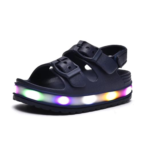 GULAKY Toddler Sandals Girls Boys Light up Double Buckle Sandals Children's Adjustable Back Strap Water Sandal Kids Beach Shoes,Navy,4
