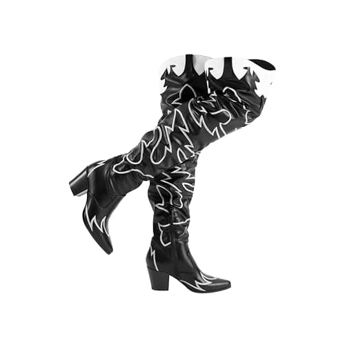 DREAM PAIRS Women's Cowboy Over The Knee High Boots,Black,7