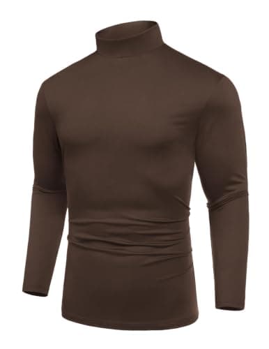 COOFANDY Mens Half Turtleneck T-Shirts Basic Thermal Tee Shirts Casual Slim Fit Lightweight Tshirts Winter Fall Brown