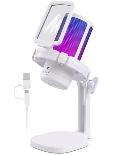 MAONO USB Gaming Microphone for PC, Noise Cancellation Condenser Mic with RGB, Mute, Gain, Computer Desk Mic for Streaming, Podcast, Chat, Twitch, YouTube, Discord, PS5, PS4, GamerWave DGM20 White
