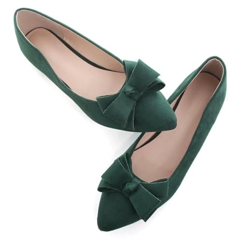 SAILING LU Women's Bow-Knot Pointed Toe Ballet Flats Green Size 8.5