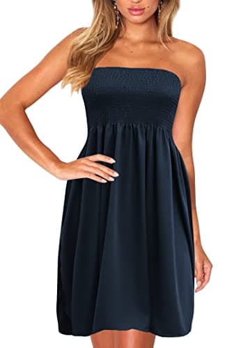 Sun Dresses Women Summer Casual Beach Dress Cover ups for Swimwear Tube Tops Navy XL