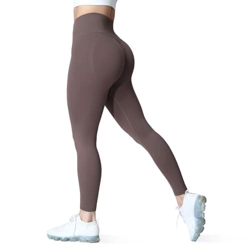 Aoxjox Women's Scrunch Butt Lifting Seamless Leggings Booty High Waisted Workout Yoga Pants 23" (Brown, X-Large)