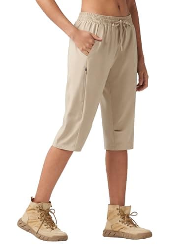 Willit Womens 15" Hiking Long Shorts Lightweight Zipper Pockets Below Knee Length Cargo Quick Dry Water Resistant Khaki XXL