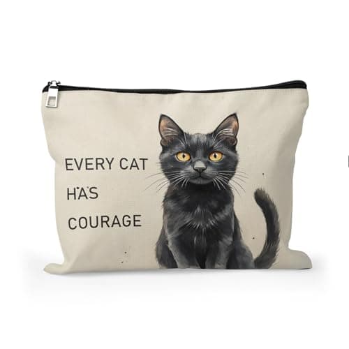 Cafl Every Cat Has Courage Makeup Bag Cute Cat Cosmetic Bag for Women Large Capacity Make Up Bag Portable Travel Toiletry Pouch Organizer 10 * 8inch