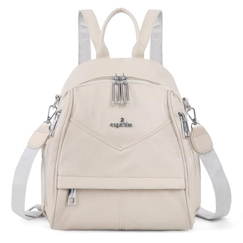 Angel Kiss Small Backpack Purse for Women,Soft Vegan Leather Roomy Backpacks,Designer Ladies Shoulder Backpack Fashion Handbag with Removable Strap,Beige