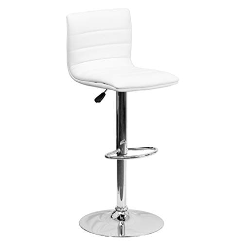 Flash Furniture Vincent Modern Adjustable Height Barstool with Footrest and Padded Mid-Back, Upholstered Vinyl Bar/Counter Height Stool, White/Chrome