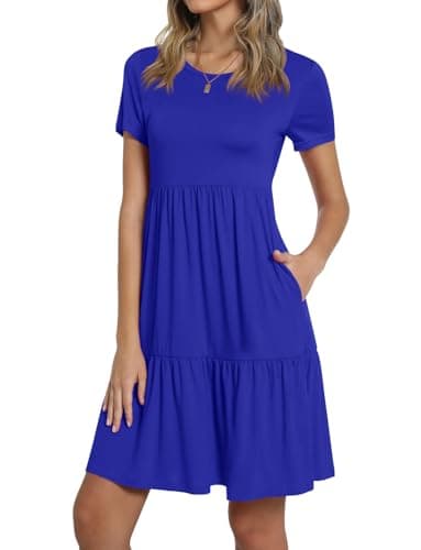 TAOHUADAO 2026 Summer Dresses for Women Short Sleeve Ruffle Casual Sundress with Pockets Large, Royal Blue