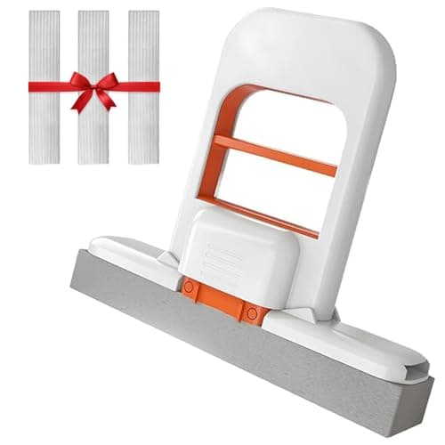 Self Squeezing Mini Mop, Mini Foldable Desktop Mop, Orange Small Sponge Mop, Wet and Dry Use Cleaning System, Replaceable Head, for Desktop, Kitchen, Counter, Glass, Tile (White)