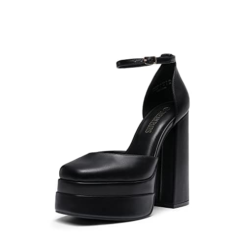DREAM PAIRS Women’s High Chunky Platform Closed Toe Block Heels Square Toe Ankle Strap Dress Wedding Party Pumps Shoes Aurelia,Size 5,Black,SDPU2319W