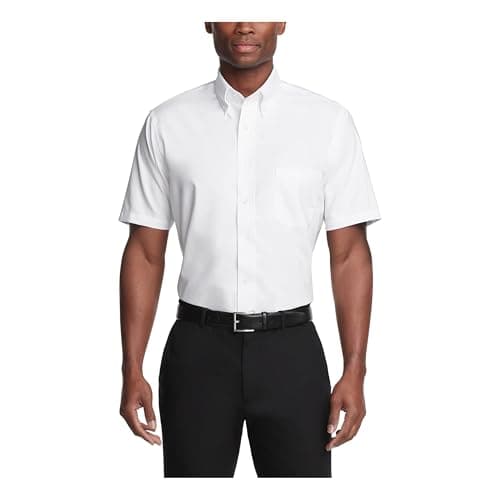 Van Heusen Men's Short Sleeve Dress Shirt Regular Fit Oxford Solid, White, XX-Large