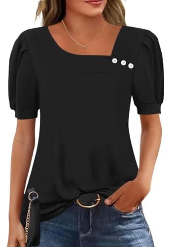 LOMON Short Sleeve Womens Blouses Casual Square Neck Tops for Women Trendy 2026 Office Work T Shirts S