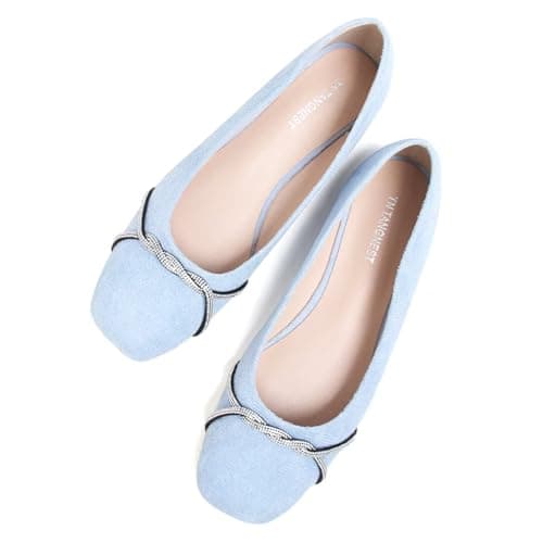 TN TANGNEST Womens Fashion Chain Square Toe Ballet Flats Sky Blue 38-6.5