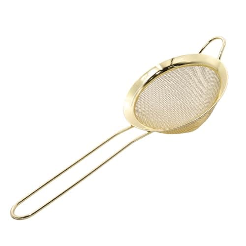 WOLVINA Gold Fine Mesh Strainer - 304 Stainless Steel Handheld Sieve, Small Kitchen Filter for Baking, Tea & Cocktail Making