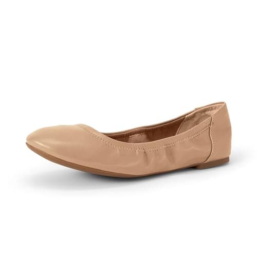 Amazon Essentials Women's Slip On Ballet Flat Ballerina Shoes, Beige, 15