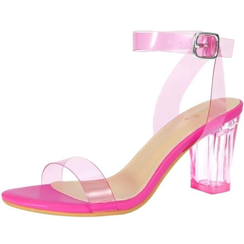 ZriEy Women's Clear Heels Chunky Block Mid High Heeled Sandals