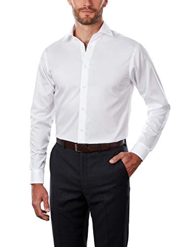 Calvin Klein Men's Regular Fit Non Iron Herringbone Solid, White, 15.5/34-35