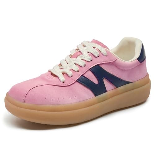 somiliss Sneakers for Women Genuine Leather Suede Upper Non-Slip TPR Outsole Tennis Walking Shoes for Women Fashion Sneakers Pink