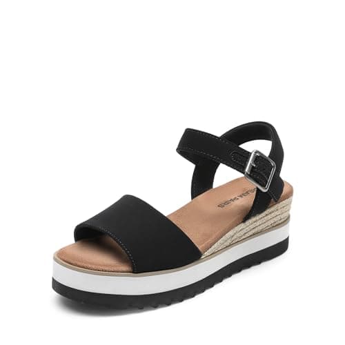 DREAM PAIRS Women Platform Wedge Summer Sandals,Black,7.5