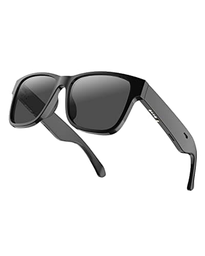 RUIMEN Bluetooth Audio Smart Glasses for Men Women, Smart Sunglasses with Speakers and Mics Open Ear Music Hands-Free Calling, Volume Control, Anti-UV Lens, IP4 Waterproof Classic Black Standard Size