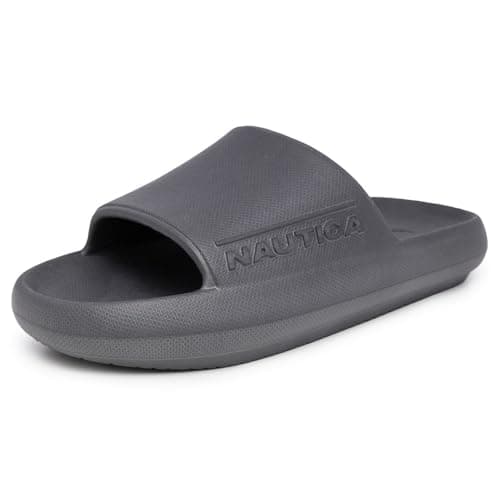 Nautica Men's Athletic Slides Sport Shower Sandals for Indoor & Outdoor - Slip Resistant, Extra Cushioned, Durable and Comfortable, Dacio-Grey-Size-9