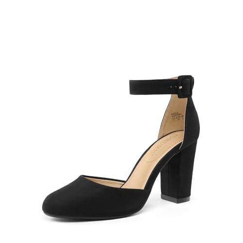 DREAM PAIRS Women's High Heel Ankle Strap Closed Toe Chunky Wedding Party Pumps Shoes,Size 5,Black/Suede,Angela