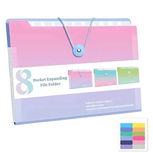 Muswarm Accordion Folder with Labels, Letter/A4 Size 8 Pockets Expanding File Organizer, Portable Document Organizers for Paper Bill Receipt, Home College School Office Supplies (Gradient Pink)