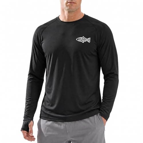 Riverruns Men's UPF 50+ Sun Protection Shirt, Thumbholes Long Sleeve Cooling Fishing Shirt, Quick Dry Ice-Silk Smooth Rash Guard Swim (Black,L)
