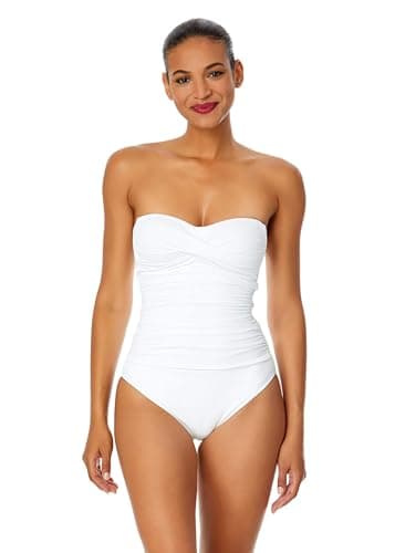Anne Cole Women's Twist Front Shirred One Piece Swimsuit, White, 8
