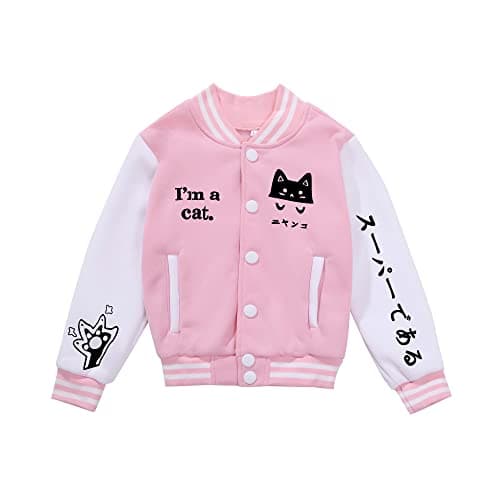 NICNZQI Kids Varsity Jacket Girls Bomber Jacket Baseball Jacket for Boys with Pocket Coat (Pink-A,14 Years,14 Years)