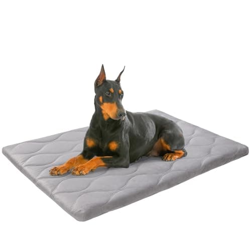 BEAUTYZOO Dog Crate Pad for Large Dogs, Washable & Detachable Kennel Mat, Anti-Slip Soft Fluffy Puppy Bed for Crate, Cage, and Car Travel, Cozy Sleeping Mattress, 48x30 Inches, Gray
