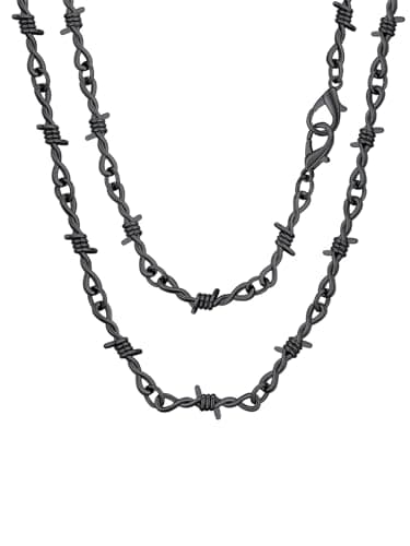 FindChic Barbed Wire Necklace for Men Women Punk Thorns Chain Black Stainless Steel Necklace Thorns Thistles 18'' Hip Hop Jewelry