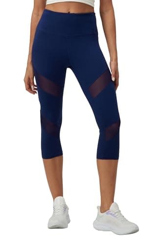 ONGASOFT Running Workout Cropped Pants Women Yoga Capri Mesh Leggings Soft