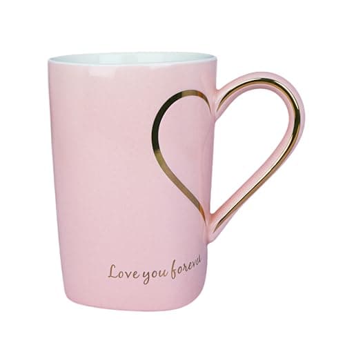 12oz Ceramic Coffee Mug Heart Coffee Mugs with Heart-Shaped Handle,Pink Mug