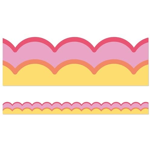 Happily Ever Elementary Retro Remix 39 Feet of Warm Waves Bulletin Board Borders, Pink, Orange, and Yellow Scalloped Trim for Party, Locker, Cubby, Door Decorations, and Classroom Decor