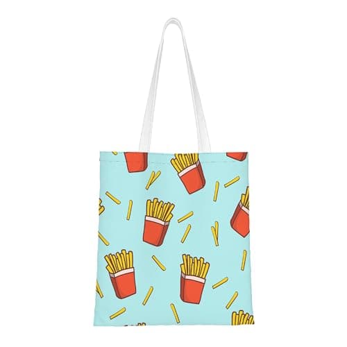 hattacharya Canvas Tote Bag,French Fries Doodle French Fries Fast Food Funny Large Capacity Shopping Bag with Durable Handles for Grocery, Travel, Daily Use