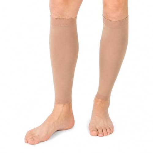 Utaly Calf-Compression-Sleeve for Men & Women 20-30mmHg Footless Graduated-Compression Socks Calf Support for Varicose Veins, Running & Travel Beige M