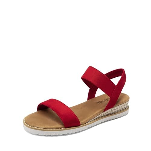 DREAM PAIRS Womens Espadrilles Ankle Stretch Elastic Strap Open Toe Comfortable Wedges Flats Spring Dressy Sandals Shoes 2026 for Women,Size 5.5,Red,SDPW2310W