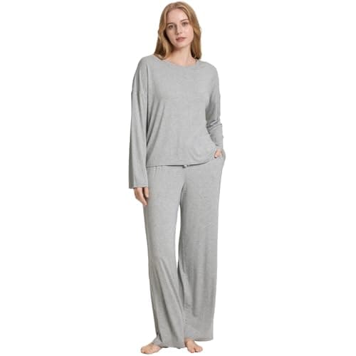 TOSMO Bamboo Viscose Pajamas for Women, Long Sleeve Sleepwear, Cooling PJS